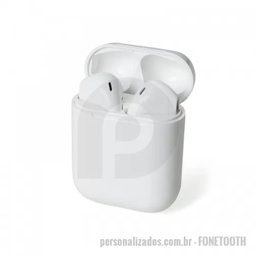 Fone de Ouvido Bluetooth personalizado - Fone de ouvido bluetooth com comandos touch, microfone e case carregador de fechamento magnético. Fones e case com acabamento brilhante, acompanha USB Lightning.