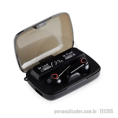 Fone de Ouvido Bluetooth personalizado - Fones de Ouvido Bluetooth c/ Case Carregador Promocional
