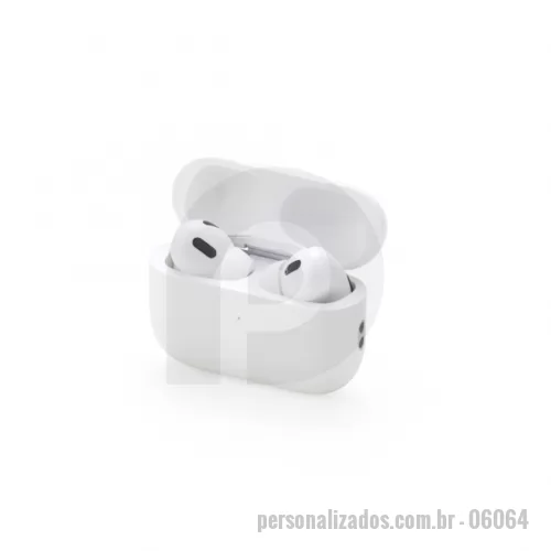 Fone de Ouvido Bluetooth personalizado - Fone de ouvido bluetooth com comandos touch e case carregador de fechamento magnético. Acompanha USB Lightning e cordão de nylon com clipe integrado que facilita a fixação em mochilas e bolsas.