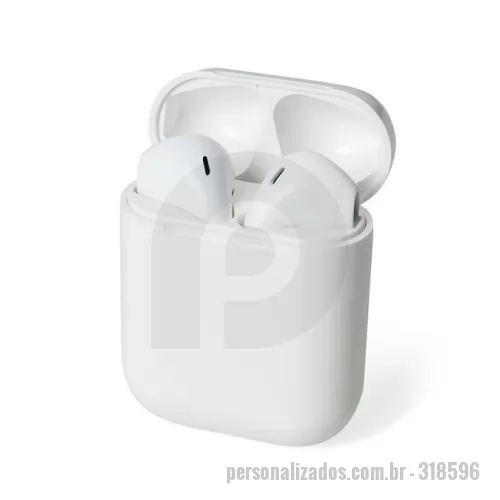 Fone de Ouvido Bluetooth personalizado - Fone de ouvido bluetooth com comandos touch, microfone e case carregador de fechamento magnético. Fones e case com acabamento brilhante, acompanha USB Lightning.