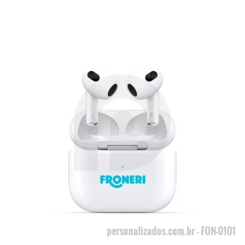 Fone de Ouvido Bluetooth personalizado - Versão BT: 5.0, Entrada de energia: DC 5V Capacidade da bateria do fone: 3.7V Capacidade da bateria do estojo: 3.7V Atende chamadas telefônicas. Microfone embutido.