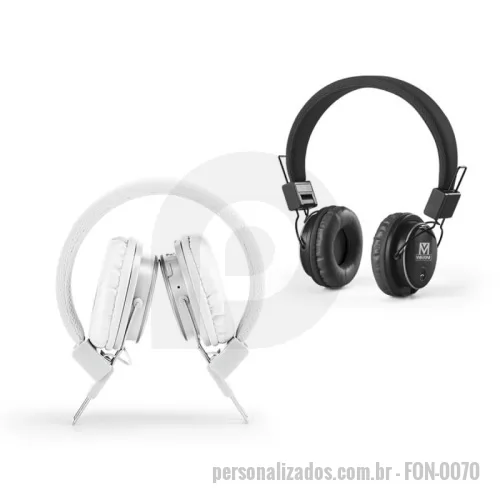 Fone de Ouvido Bluetooth personalizado - Fone de ouvido dobrável. ABS. Ajustável. Com estrutura almofadada, transmissão por bluetooth e leitor de cartões TF. Autonomia até 4 h. Função para atender chamadas, controle de volume, conexão à playlist do dispositivo móvel e rádio FM. Incluso cabo micro USB para carregar. 