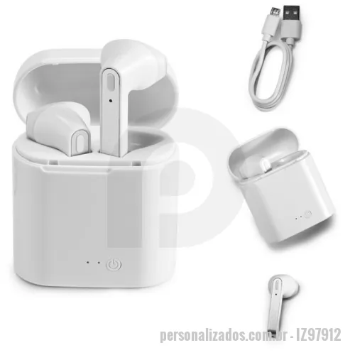 Fone de Ouvido Bluetooth personalizado - Fone de ouvido wireless stereo em ABS. Transmissão sem fios BT v5.0 com autonomia, aproximada, de 6 horas. Função para atender chamadas, controle de volume e conexão à playlist do dispositivo móvel. Incluso cabo USB para carregar. Fornecido em caixa presente. 71 x 55 x 28 mm | Auricular: 47 x 21 x 21 mm