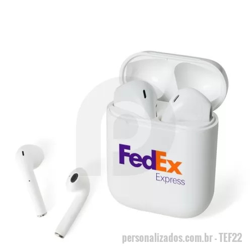 Fone de Ouvido Bluetooth personalizado - Fone de ouvido bluetooth com comandos touch, case carregador de fechamento magnético. Fones e case brancos
