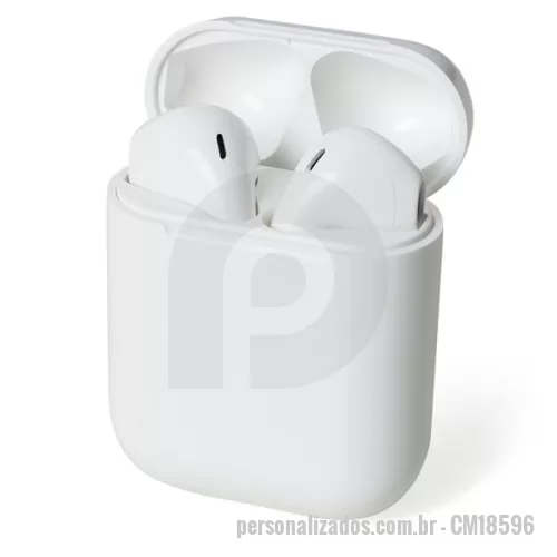 Fone de ouvido personalizado - Fone de ouvido bluetooth com comandos touch, microfone e case carregador de fechamento magnético. Fones e case com acabamento brilhante, acompanha USB Lightning.