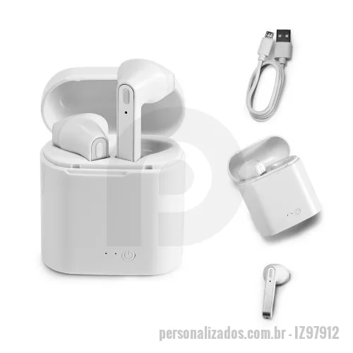 Fone de ouvido personalizado - Fone de ouvido wireless stereo em ABS. Transmissão sem fios BT v5.0 com autonomia, aproximada, de 6 horas. Função para atender chamadas, controle de volume e conexão à playlist do dispositivo móvel. Incluso cabo USB para carregar. Fornecido em caixa 