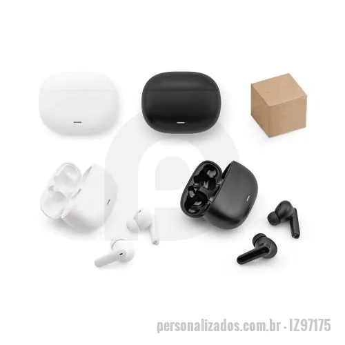 Fone de ouvido personalizado - Fone de ouvido wireless em ABS 100% reciclado. Transmissão sem fios BT 5.3 com autonomia, aproximadamente, de 6 horas. Função para atender chamadas, controlo de volume e conexão à playlist do dispositivo móvel. Incluso cabo de carregamento USB-C e pa