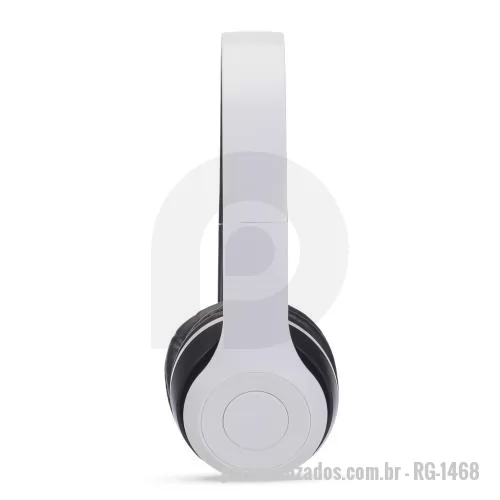 Fone de ouvido personalizado - Fone de ouvido sem fio com estrutura em plástico e acabamento fosco. Conexão via Bluetooth e entrada para cartão TF (microSD). Microfone integrado, arco ajustável, protetores auriculares acolchoados.
