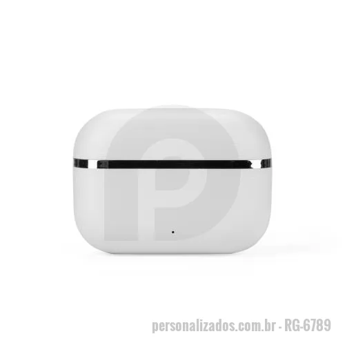 Fone de ouvido personalizado - Fones sem fio, estrutura plástica resistente a respingos. Bluetooth 5.4, comandos touch, microfone. Estojo com entrada USB-C.