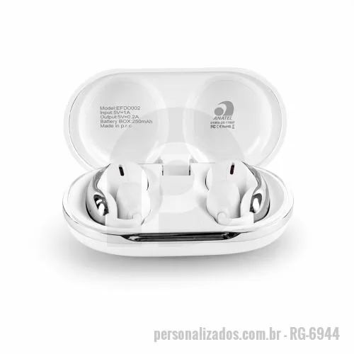 Fone de ouvido personalizado - Fones de ouvido sem fio Ankoo, design aberto tipo ear cuff. Bluetooth 5.4, controle touch, microfones, estojo com fixação magnética e USB-C.