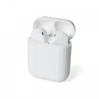  Fone de ouvido bluetooth com comandos touch, microfone e case carregador de fechamento magnético. Fones e case com acabamento brilhante, acompanha USB Lightning.