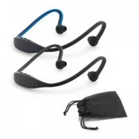 Fone de ouvido desportivo em ABS e silicone com transmissão por bluetooth. Autonomia até 3 h. Função para atender chamadas e conexão à playlist do dispositivo móvel. Incluso cabo micro USB para carregar. Fornecido com bolsa em non-woven. 150 x 135 x 50 mm