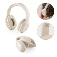Fones de ouvido dobráveis wireless em fibra de palha de trigo e ABS. Potência de 32mW e transmissão bluetooth 5.0 com alcance até 10m. Bateria com capacidade de 400mAh e tempo de reprodução até 13 horas. Incluso porta AUX, slot para cartão TF/SD e cabo de carregamento micro USB. Botões de controle com +/- e ligar/desligar. Fornececido em caixa presente em papel kraft. 