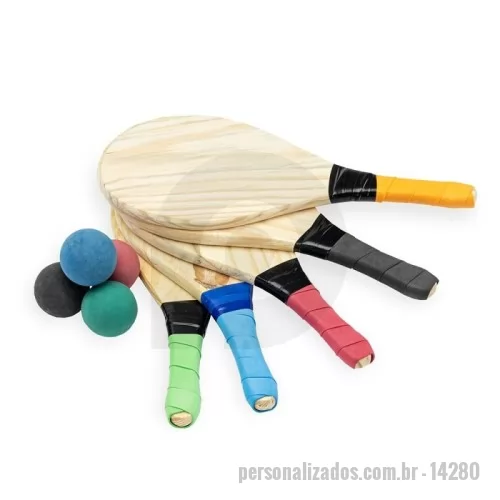 Frescobol personalizado - Kit frescobol com embalagem de malha plástica. Contém 2 raquetes de madeira com pegador de revestimento EVA e bolinha emborrachada.  Altura :  41 cm  Largura :  18 cm