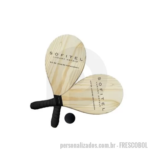 Frescobol personalizado - Kit frescobol com 2 raquetes em pinus personalizada com cabo emborrachado  e bolinha preta 