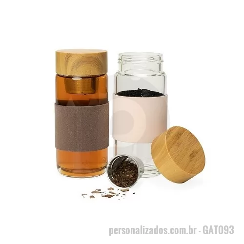 Garrafa com infusor personalizada - Garrafa Squeeze Vidro com Tampa Plástica