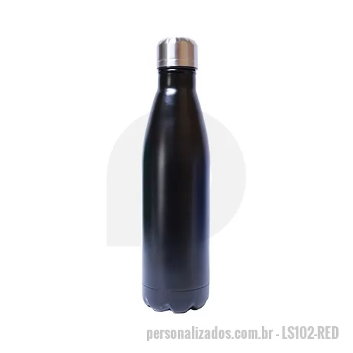 Garrafa de metal personalizada - Garrafa Inox 750ml  Descrição: Isolamento a vácuo Resistente à corrosão e oxidação Livre de BPA A tecnologia usada na garrafa elimina o  suor  causado pela condensação. Vedação em borracha protetora de silicone Conserva bebidas quentes ou frias. Não é um modelo térmico Altura :  27,5 cm Largura :  7,3 cm Circunferência :  23 cm Medidas aproximadas para gravação (CxL):  14 cm x 6 cm Peso aproximado (g): 189 Laser 1 Lado