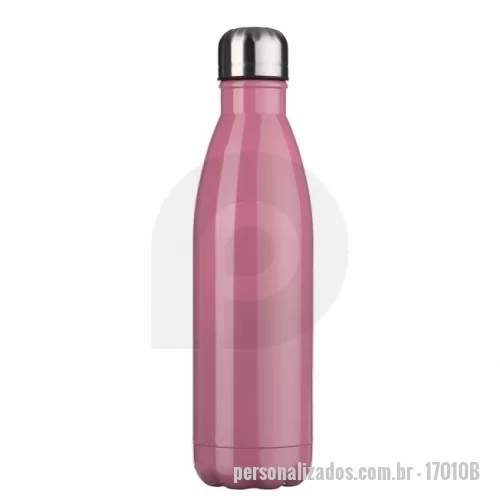 Garrafa de metal personalizada - Descrição: Garrafa 750ml em inox com tampa rosqueável e pintura brilhante. Obs.: Não é um modelo térmico. CONSULTE SOBRE OUTROS MODELOS