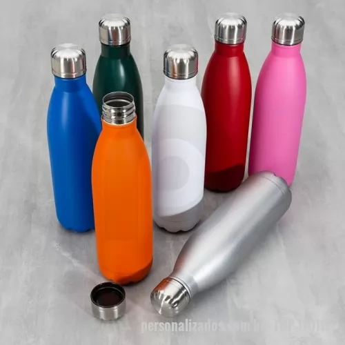 Garrafa de metal personalizada - Garrafa 750ml em inox com tampa rosqueável e pintura fosca. Obs.: Não é um modelo térmico.