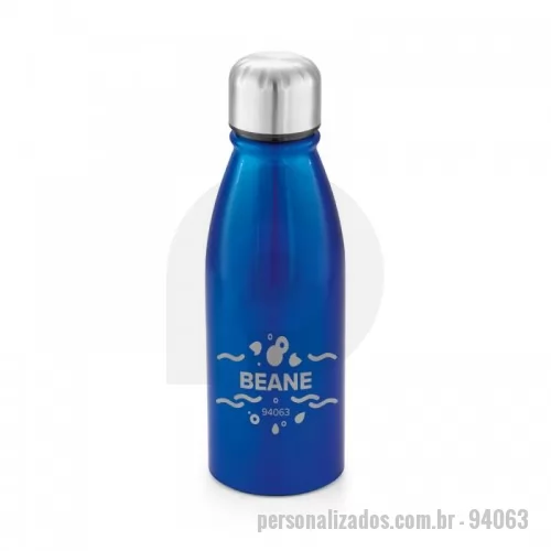 Garrafa de metal personalizada - Squeeze em alumínio com tampa em aço inox e capacidade até 500 mL. Certificação EU Food Grade. Caixa branca 94656 vendida opcionalmente. ø67 x 205 mm