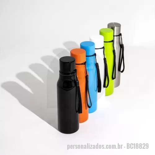 Garrafa de metal personalizada - Garrafa inox com capacidade de 750ml. Contém tampa rosqueável com alça para transporte. 