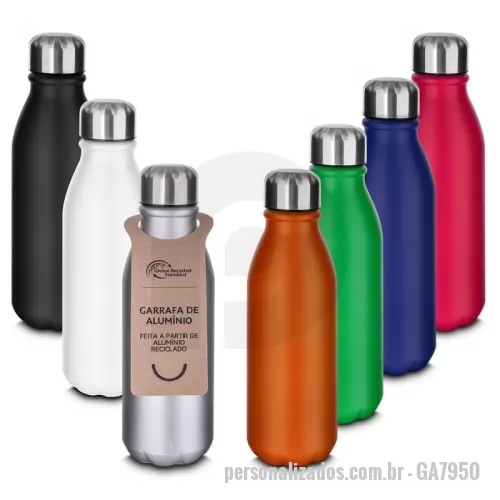 Garrafa de metal personalizada - Garrafa em alumínio com tampa em inox. Capacidade: 550ml, pintura fosca.  *Todas as garrafas acompanham etiqueta em papel kraft com descrição do produto.