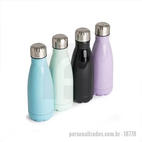 Garrafa de metal personalizada - Faça da hidratação um hábito saudável e prazeroso!  Nossa garrafa de inox de 540ml é a companheira ideal para os dias agitados. Com um acabamento brilhante e uma tampa rosqueável, ela é simples e elegante, perfeita para ter ao seu lado em todos os momentos.