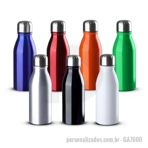 Garrafa de metal personalizada - Garrafa em alumínio com capacidade 500ml. Tampa rosqueável em inox com anel de silicone.