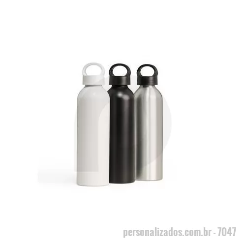 Garrafa de metal personalizada - Garrafa de alumínio 630 ml. Possui tampa plástica rosqueável com alça integrada. Altura : 24,7 cm Largura : 6,6 cm