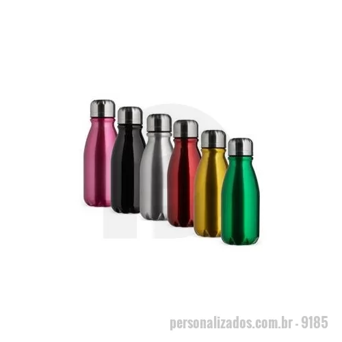 Garrafa de metal personalizada - Garrafa em alumínio com tampa rosqueável e capacidade máxima de 400 ml. Altura : 17,7 cm Largura : 6,6 cm Diâmetro : 3,5 cm Peso aproximado g : 71