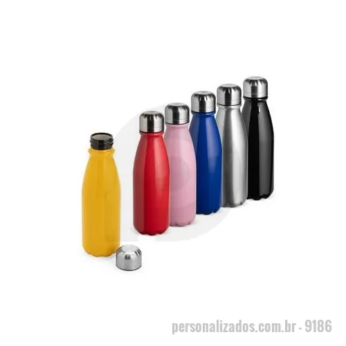Garrafa de metal personalizada - Garrafa em alumínio com tampa rosqueável e capacidade para até 550 ml. Altura : 21,7 cm Largura : 6,6 cm Diametro : 3 cm Peso aproximado g : 83