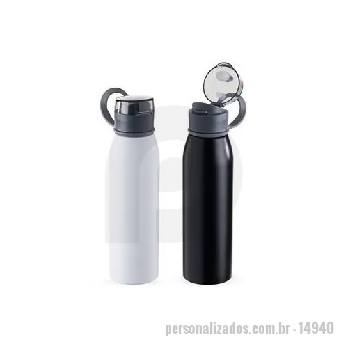 Garrafa de metal personalizada - Garrafa 650ml em inox. Tampa plástica rosqueável com proteção para o bocal e alça emborrachada para transporte Altura : 24,2 cm Largura : 6,6 cm Circunferência : 21 cm Peso aproximado g : 150