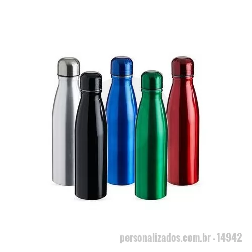 Garrafa de metal personalizada - Garrafa 630ml de alumínio com tampa rosqueável e pintura metalizada Altura : 25 cm cm Largura : 6,6 cm cm Circunferência : 20,5 cm cm Peso aproximado g : 91