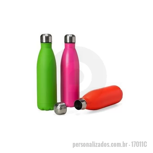 Garrafa de metal personalizada - Garrafa 750ml em inox com tampa rosqueável e pintura fosca cítrica. Obs.: Não é um modelo térmico. Altura : 27,5 cm Largura : 7,3 cm Circunferência : 23 cm Peso aproximado g : 185