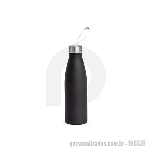 Garrafa de metal personalizada - Garrafa de Inox 800 ml com tampa rosqueável de nylon embutida. Altura : 25 cm Largura : 7,2 cm Circunferência : 23,1 cm Peso aproximado g : 154
