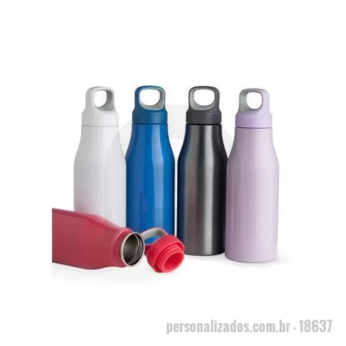 Garrafa de metal personalizada - Garrafa 650ml em inox com tampa rosqueável com alça para transporte.