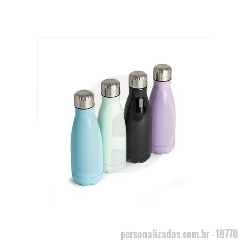 Garrafa de metal personalizada - Faça da hidratação um hábito saudável e prazeroso! Nossa garrafa de inox de 540 ml é a companheira ideal para os dias agitados. Com um acabamento brilhante e uma tampa rosqueável, ela é simples e elegante, perfeita para ter ao seu lado em todos os mo