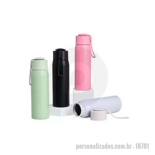 Garrafa de metal personalizada - Garrafa alumínio 600 ml com acabamento fosco. Possui tampa rosqueável com alça para transporte. Altura : 22,5 cm Largura : 6,6 cm Circunferência : 21 cm Peso aproximado g : 103