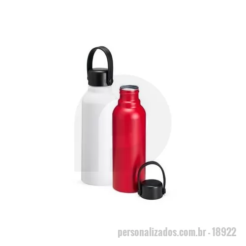 Garrafa de metal personalizada - Garrafa de alumínio com capacidade de 800 ml. Leve e resistente, a garrafa possui tampa plástica rosqueável com alça integrada para facilitar o transporte. Altura : 23,5 cm Largura : 8,6 cm Circunferência : 23,1 cm Peso aproximado g : 111