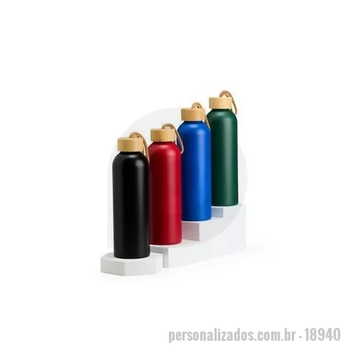 Garrafa de metal personalizada - Garrafa de alumínio com capacidade de até 800 ml. Feita com material de alta resistência, é uma opção prática para o dia a dia. Além disso, possui tampa rosqueável de bambu com uma alça de corda do mesmo material para facilitar o transporte. Altura :