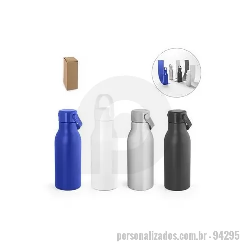 Garrafa de metal personalizada - Squeeze em alumínio 100% reciclado com parede simples e acabamento mate. Tampa em PP com pega de silicone para fácil transporte. Capacidade até 700 ml. Fornecido em caixa presente em papel kraft. Certificação EU Food Grade. ø73 x 213 mm