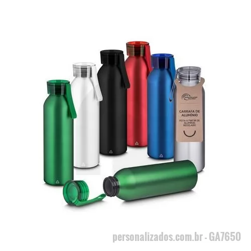 Garrafa de metal personalizada - Garrafa em alumínio reciclável com tampa em plástico e alça emborrachada. Capacidade 600ml. Dimensão Produto:23xø6,5cm Peso do Produto:0,104kg