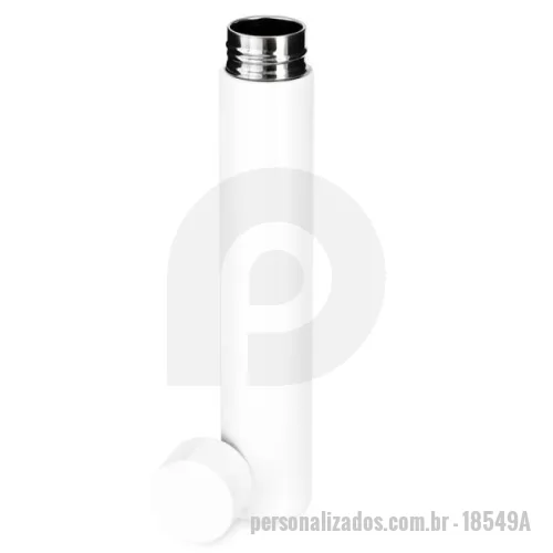 Garrafa de metal personalizada - Garrafa em inox 304 com tampa rosqueável e capacidade para até 250ml.