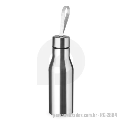 Garrafa de metal personalizada - Garrafa de Inox 500ml com tampa rosqueável e alça de nylon embutida.