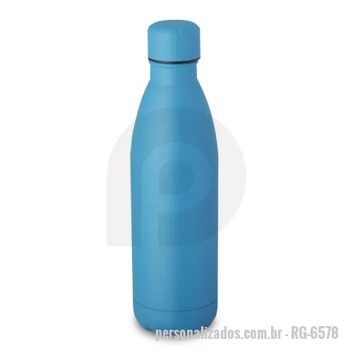 Garrafa de metal personalizada - Garrafa fosca em aço inox, possui tampa rosqueável e anel de silicone para vedação. Design com frisos na tampa. Os itens nas cores verde, prata e cinza possuem capacidade de 750 ml. *Modelo na cor prata apresenta material brilhoso As demais cores man