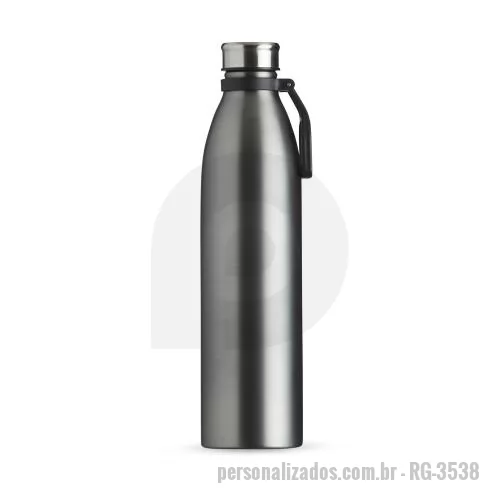 Garrafa de metal personalizada - Garrafa de inox 1,1 litros com tampa rosqueável e alça plástica para transporte.