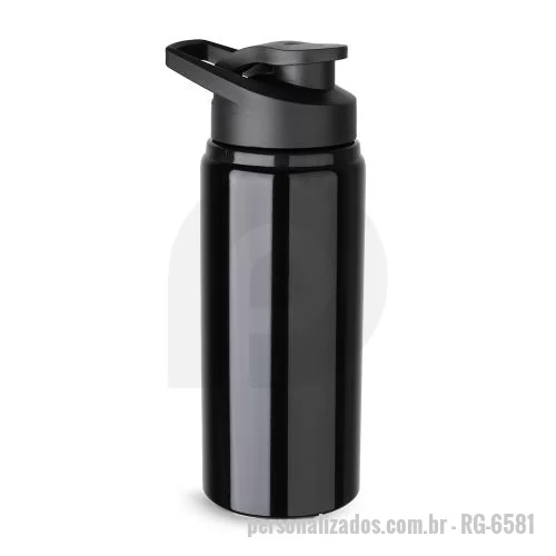Garrafa de metal personalizada - Garrafa de alumínio com capacidade de até 650ml em cores. Tampa rosqueável, bico com tampa vedada de acesso rápido, e alça para transporte. *Nas cores preta, branca e prata, possui corpo com acabamento brilhante — com exceção das versões coloridas, q