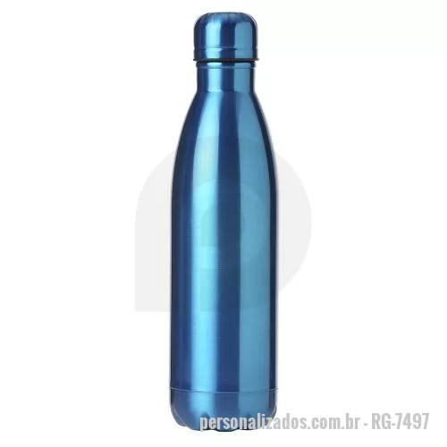 Garrafa de metal personalizada - Garrafa de inox com capacidade de 750ml, contém tampa rosqueável e pintura com acabamento brilhante.