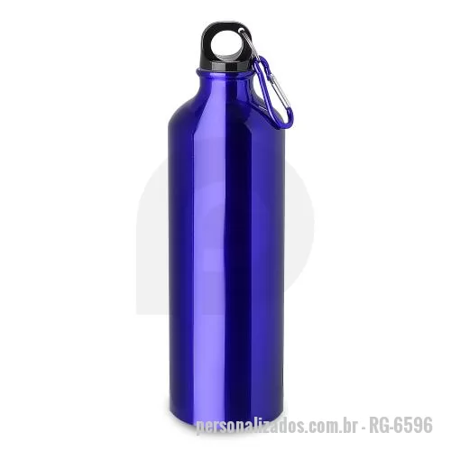 Garrafa de metal personalizada - Garrafa em alumínio com capacidade de 750ml. Tampa de plástico rosqueável com mosquetão colorido. Pintura metálica.
