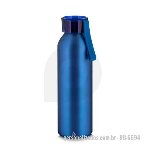 Garrafa de metal personalizada - Garrafa em alumínio reciclado acabamento mate com capacidade 600ml. Tampa rosqueável em plástico e alça de transporte emborrachada. *Todas as garrafas acompanham etiqueta em papel kraft com descrição do produto.